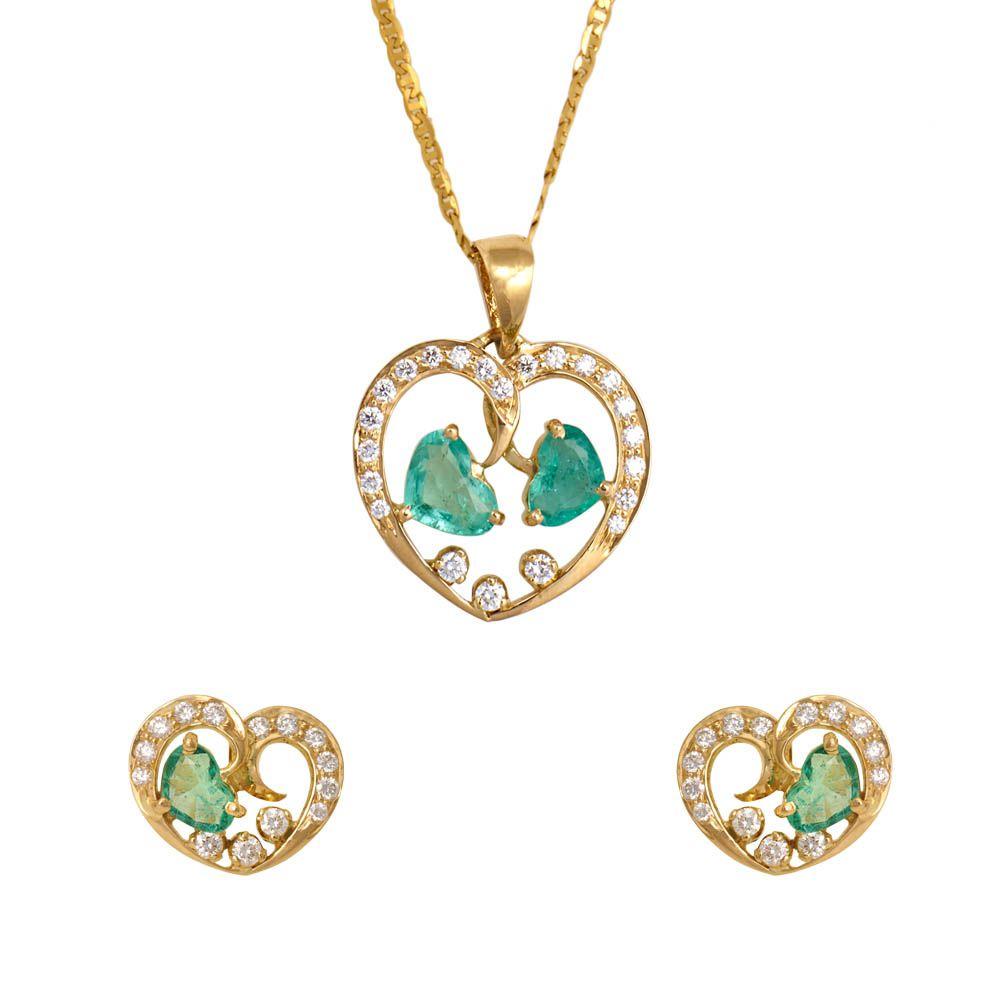 18K Yellow Gold Gold Diamond,Emerald Pendants for women