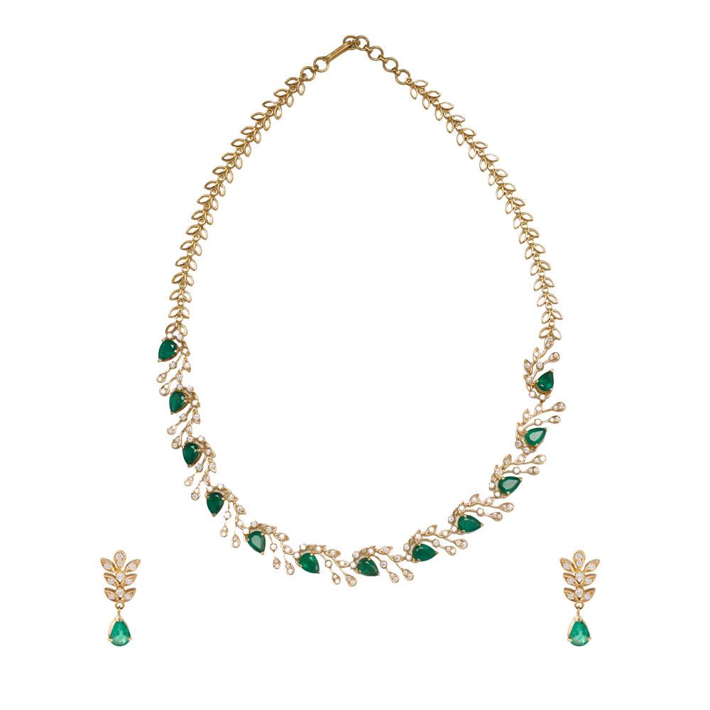 18K Yellow Gold Gold Diamond,Emerald Necklaces for women