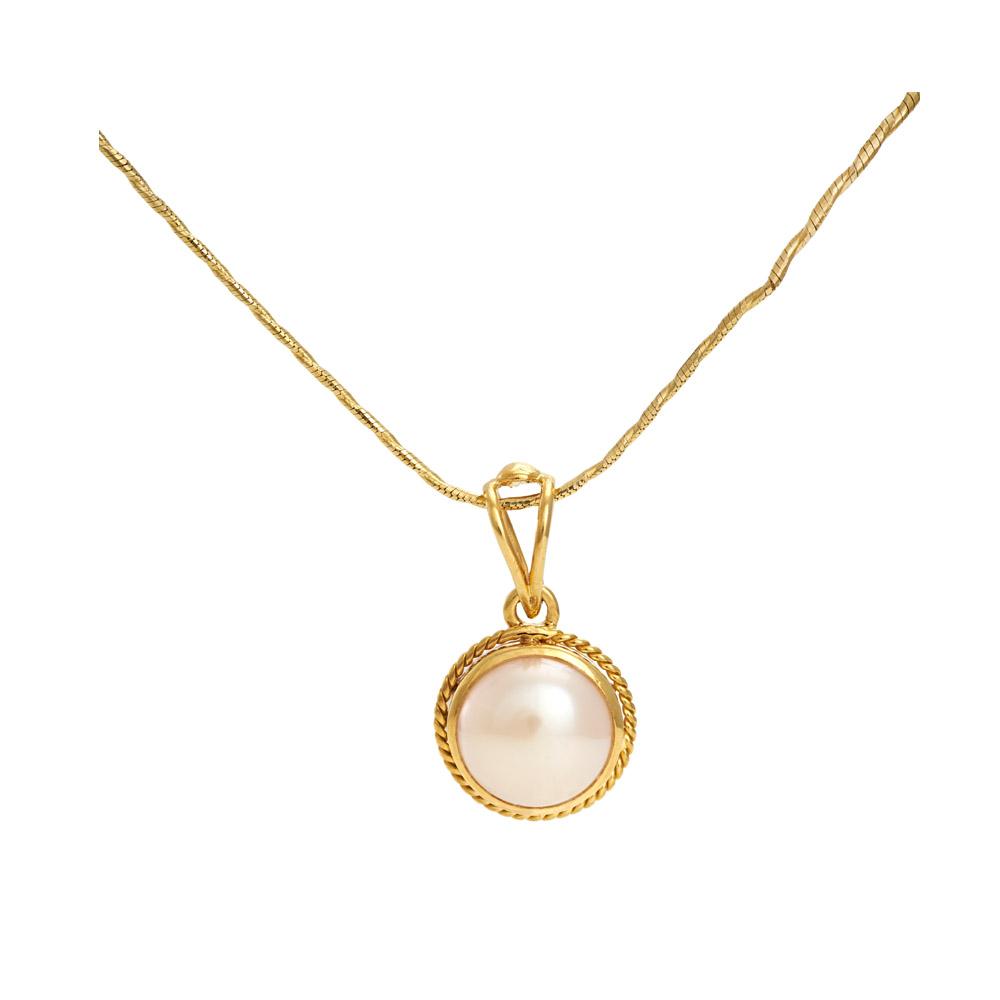 18K Yellow Gold Gold Cultured Button Pearl Pendants for women