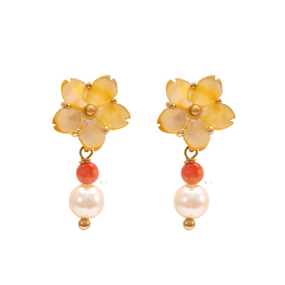 18K Yellow Gold Gold Mother Of Pearl,Pearl,Coral Earrings for women
