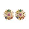 18K Yellow Gold Gold Navratna Stones,Diamond Earrings for women image 1