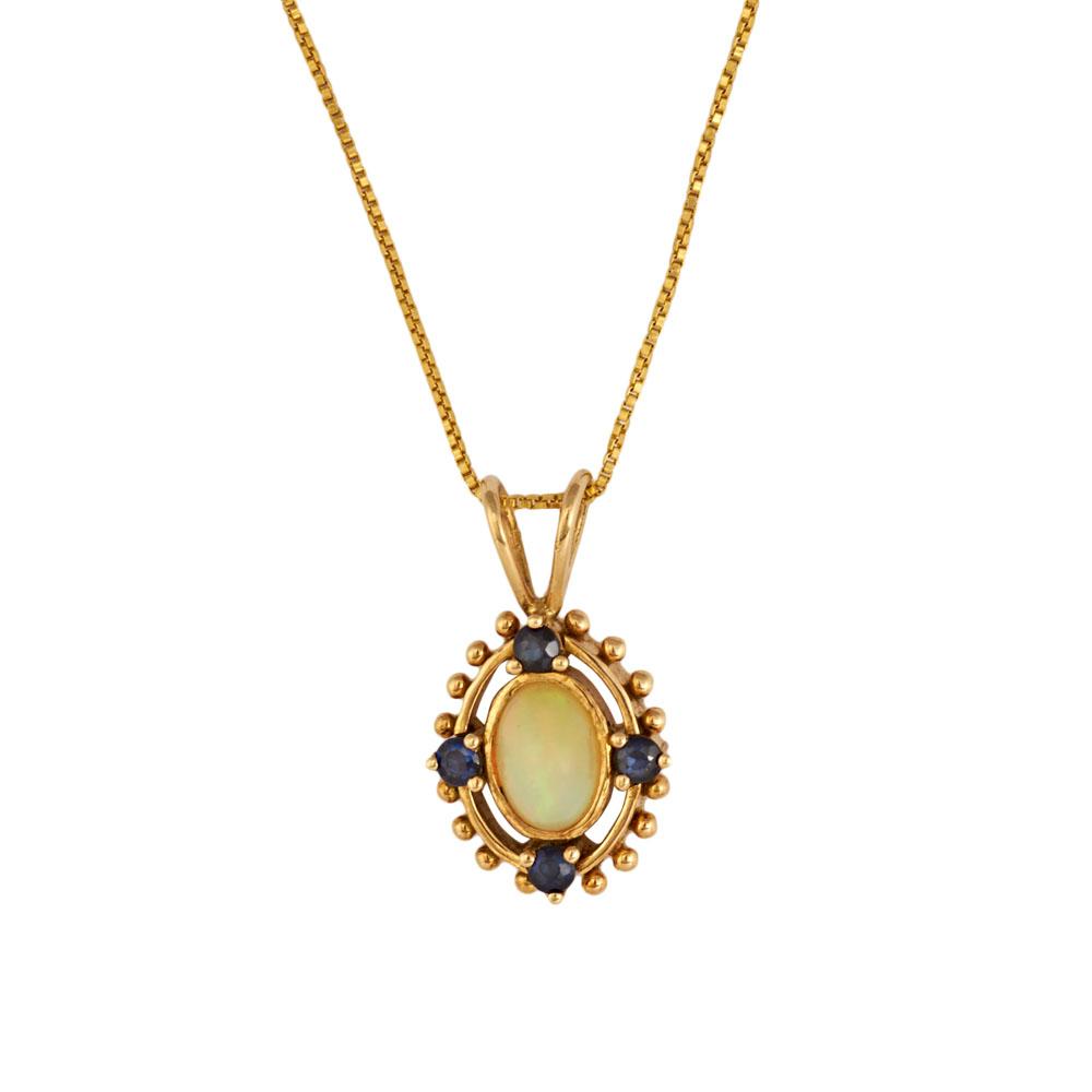 18K Yellow Gold Gold Opal,Blue Sapphire Pendants for women