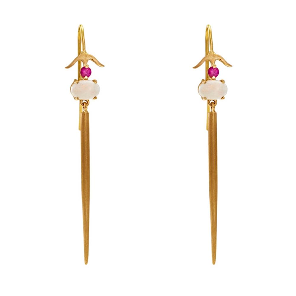 18K Yellow Gold Gold Ruby,Opal Earrings for women