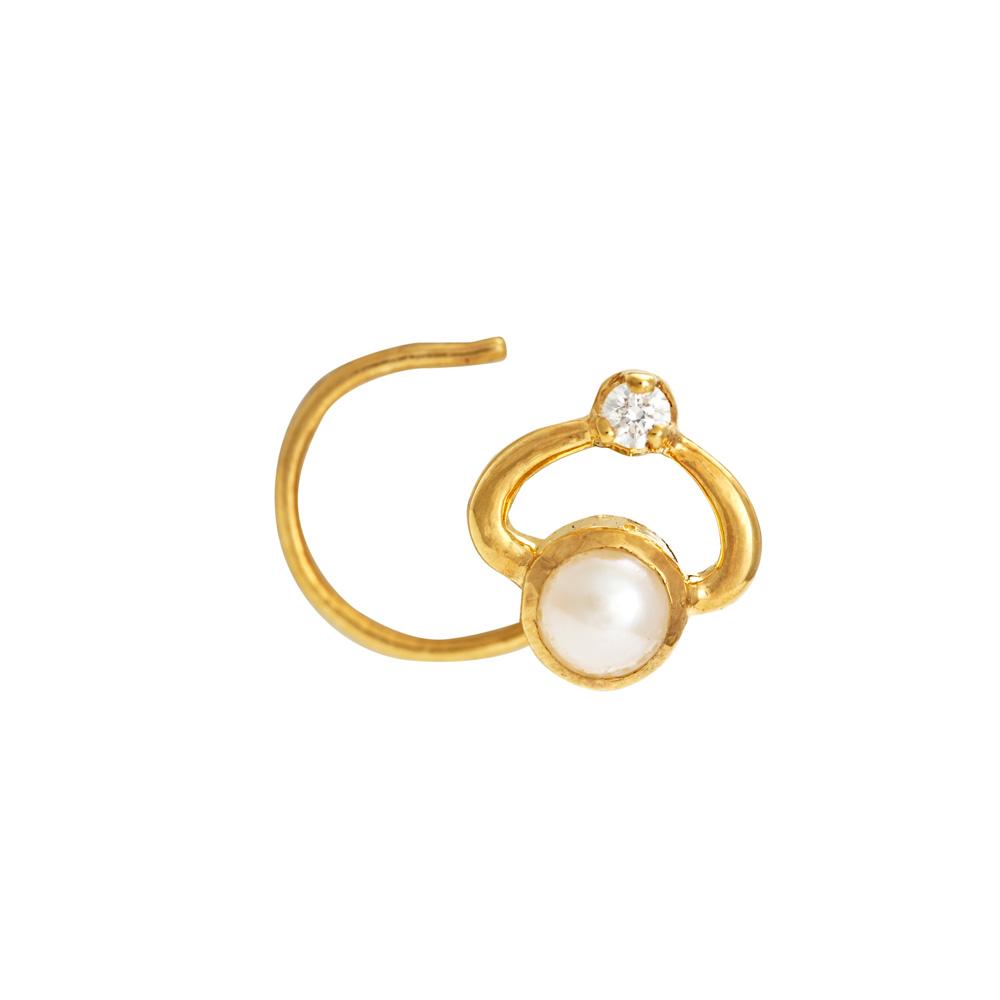 22K Yellow Gold Gold Cultured Freshwater Pearl,Diamond Nosepins for women