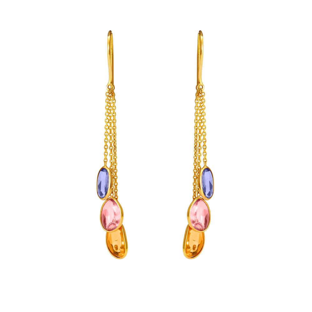 18K Yellow Gold Gold Orange Sapphire,Pink Sapphire,Blue Sapphire Earrings for women