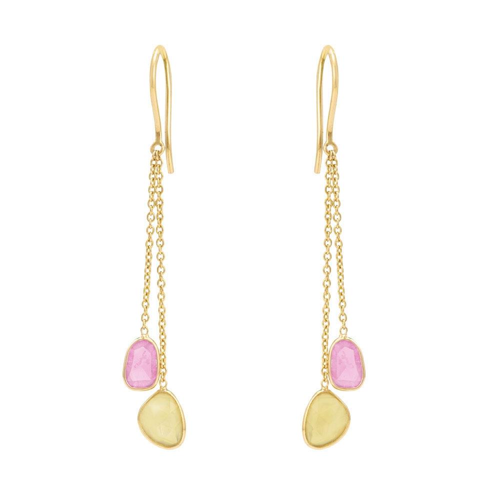 18K Yellow Gold Gold Yellow Sapphire,Pink Sapphire Earrings for women