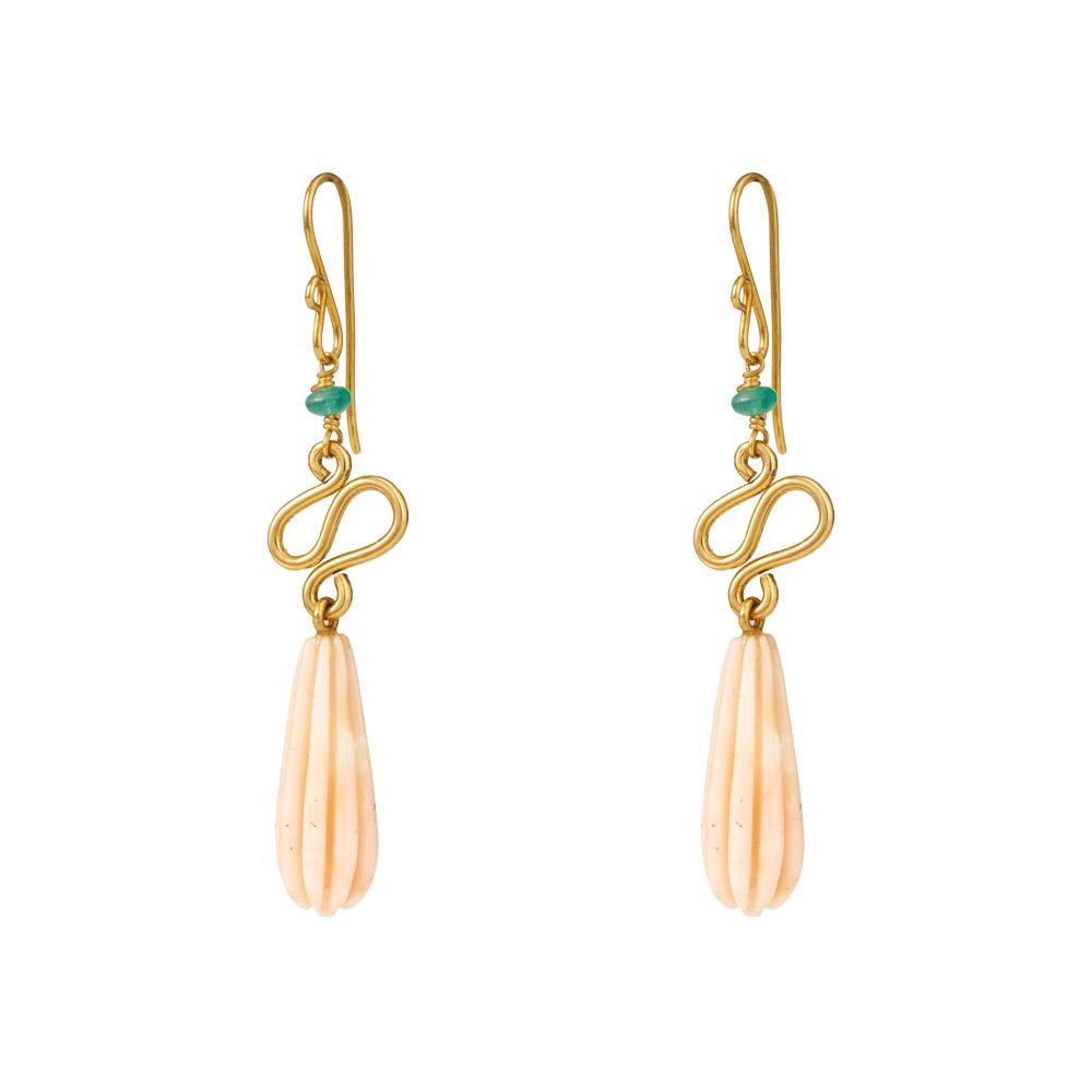 18K Yellow Gold Gold Emerald,Coral Earrings for women