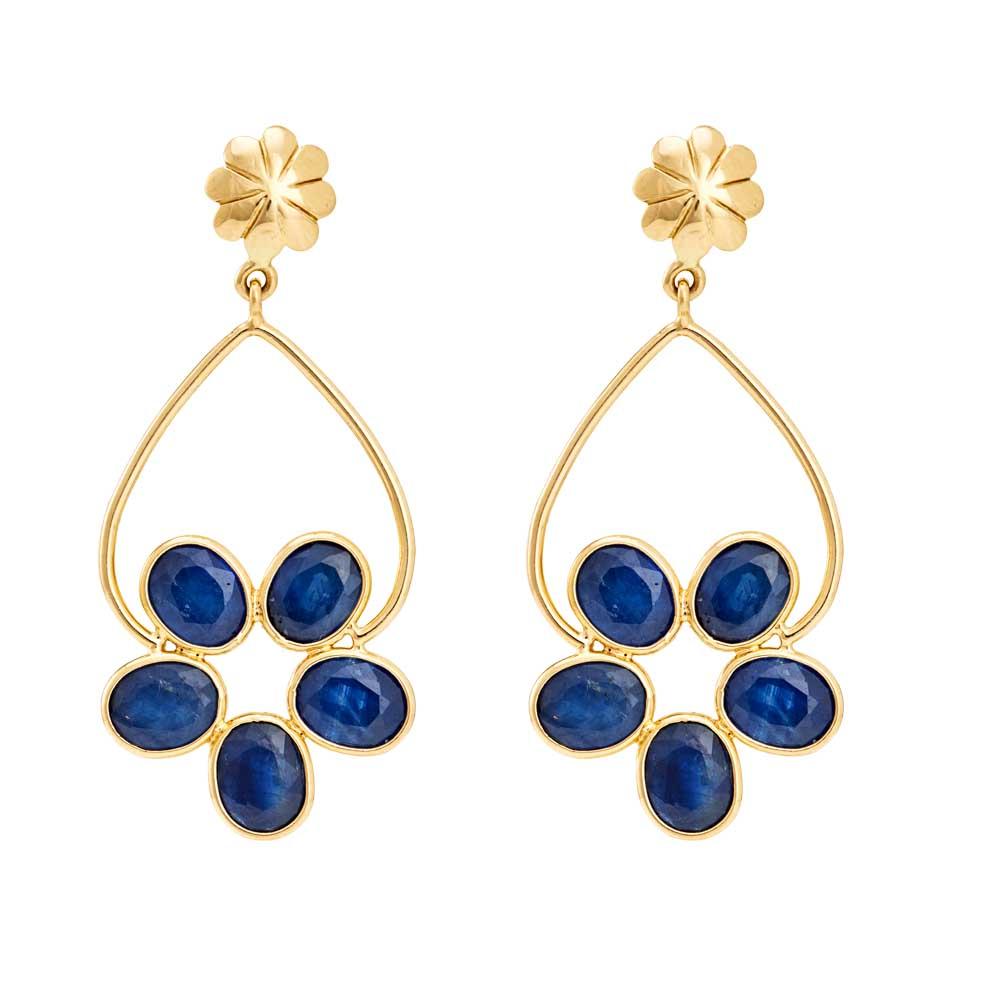 18K Yellow Gold Gold Blue Sapphire Earrings for women