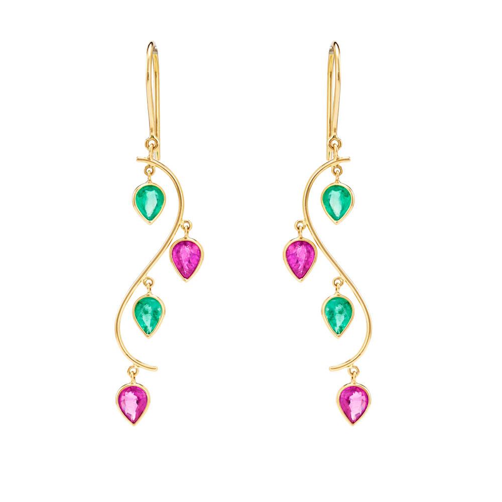 18K Yellow Gold Gold Ruby,Emerald Earrings for women