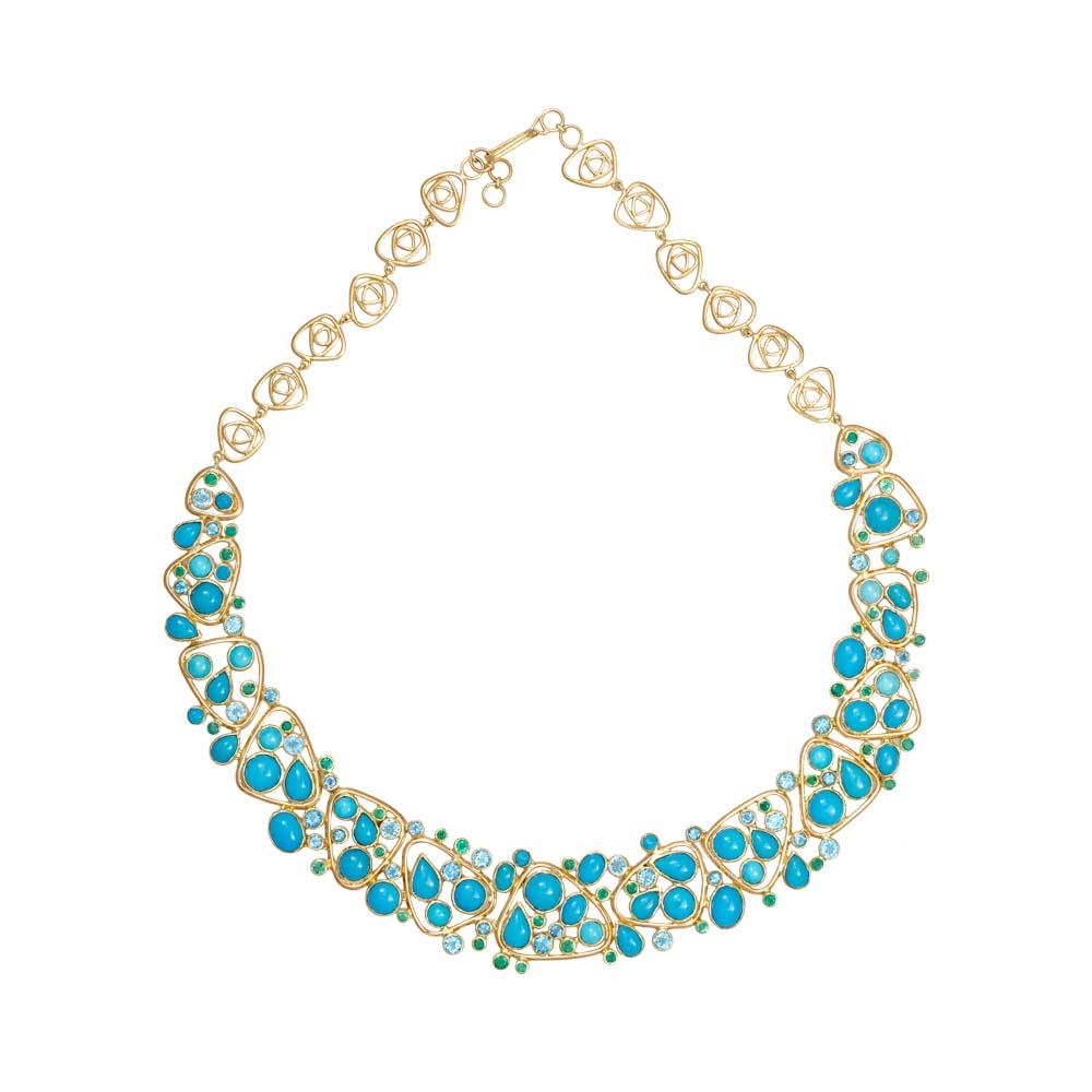 18K Yellow Gold Gold Blue Topaz,Turquoise,Emerald Necklaces for women
