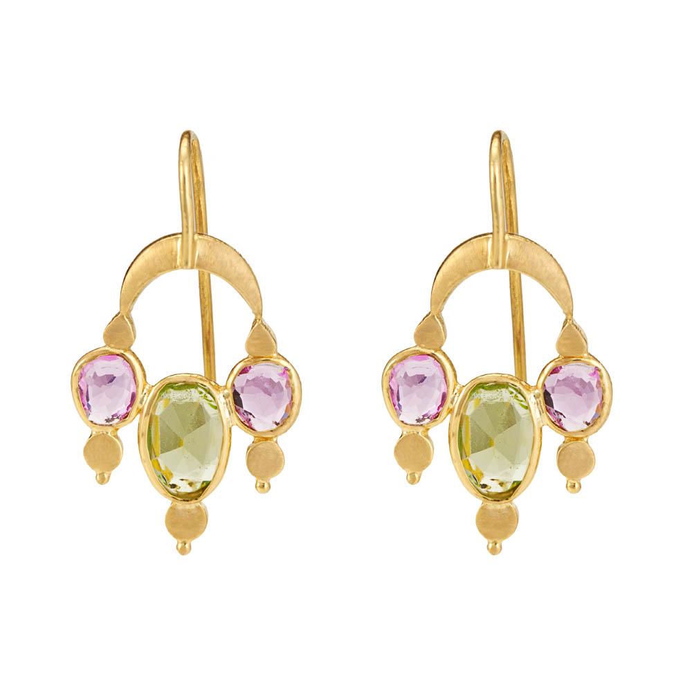 18K Yellow Gold Gold Sapphire,Pink Sapphire,Peridot Earrings for women