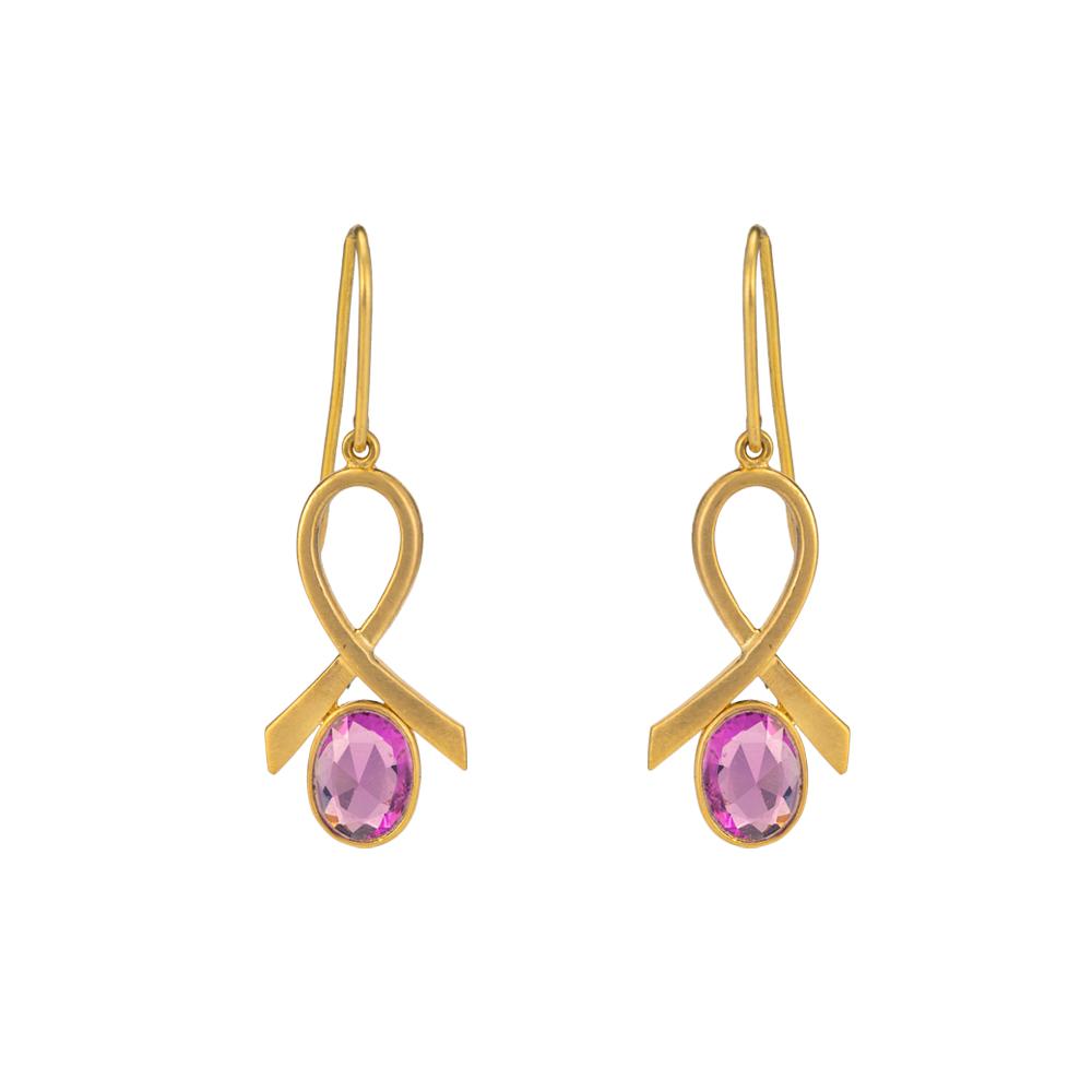 18K Yellow Gold Gold Pink Sapphire Earrings for women