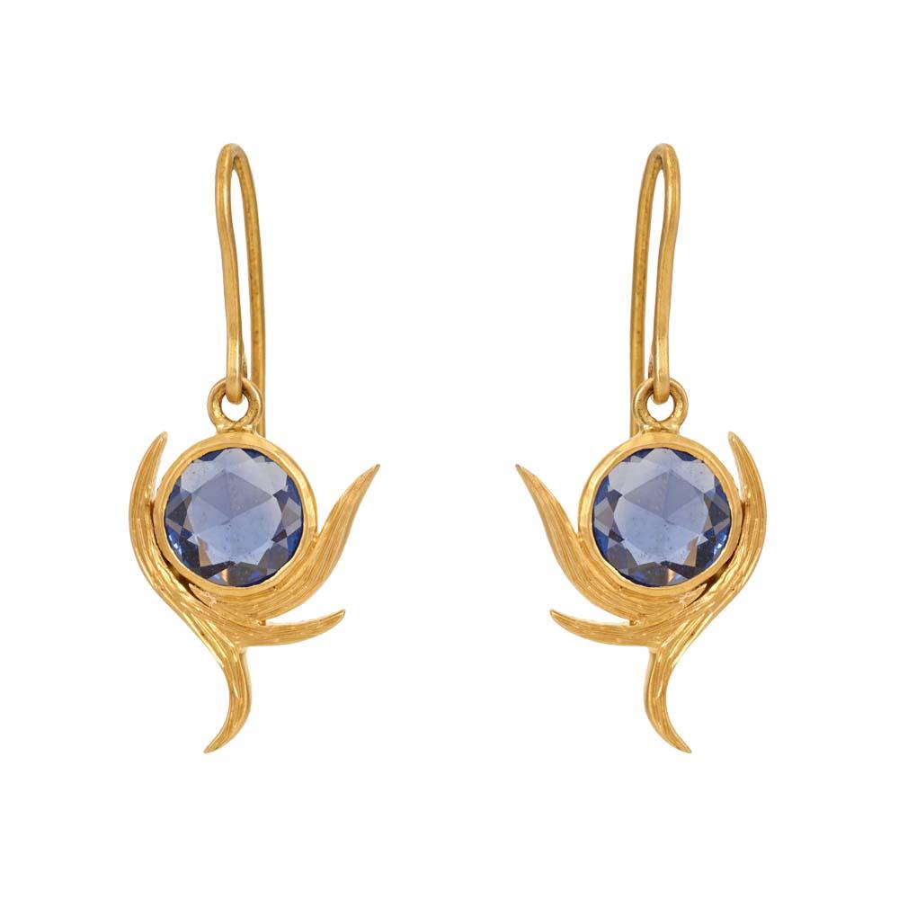 18K Yellow Gold Gold Blue Sapphire Earrings for women