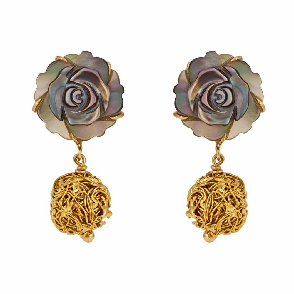 18K Yellow Gold Gold Mother Of Pearl Earrings for women
