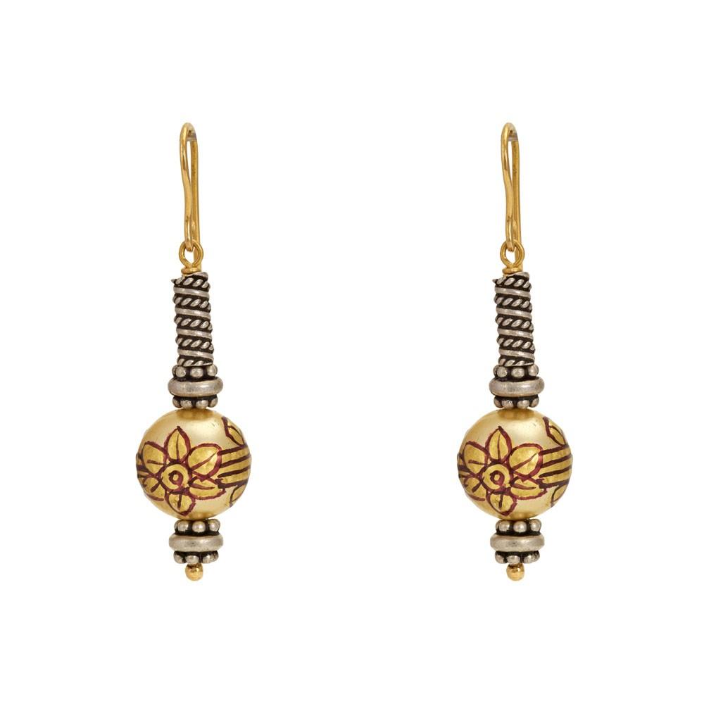 18K Yellow Gold,925 Sterling Silver Silver,Gold Printed Bead Earrings for women