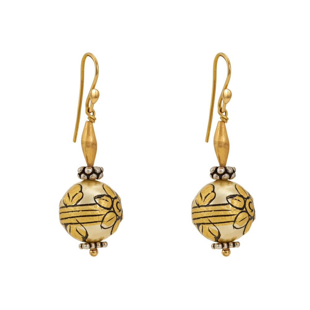 18K Yellow Gold,925 Sterling Silver Silver,Gold Printed Bead Earrings for women