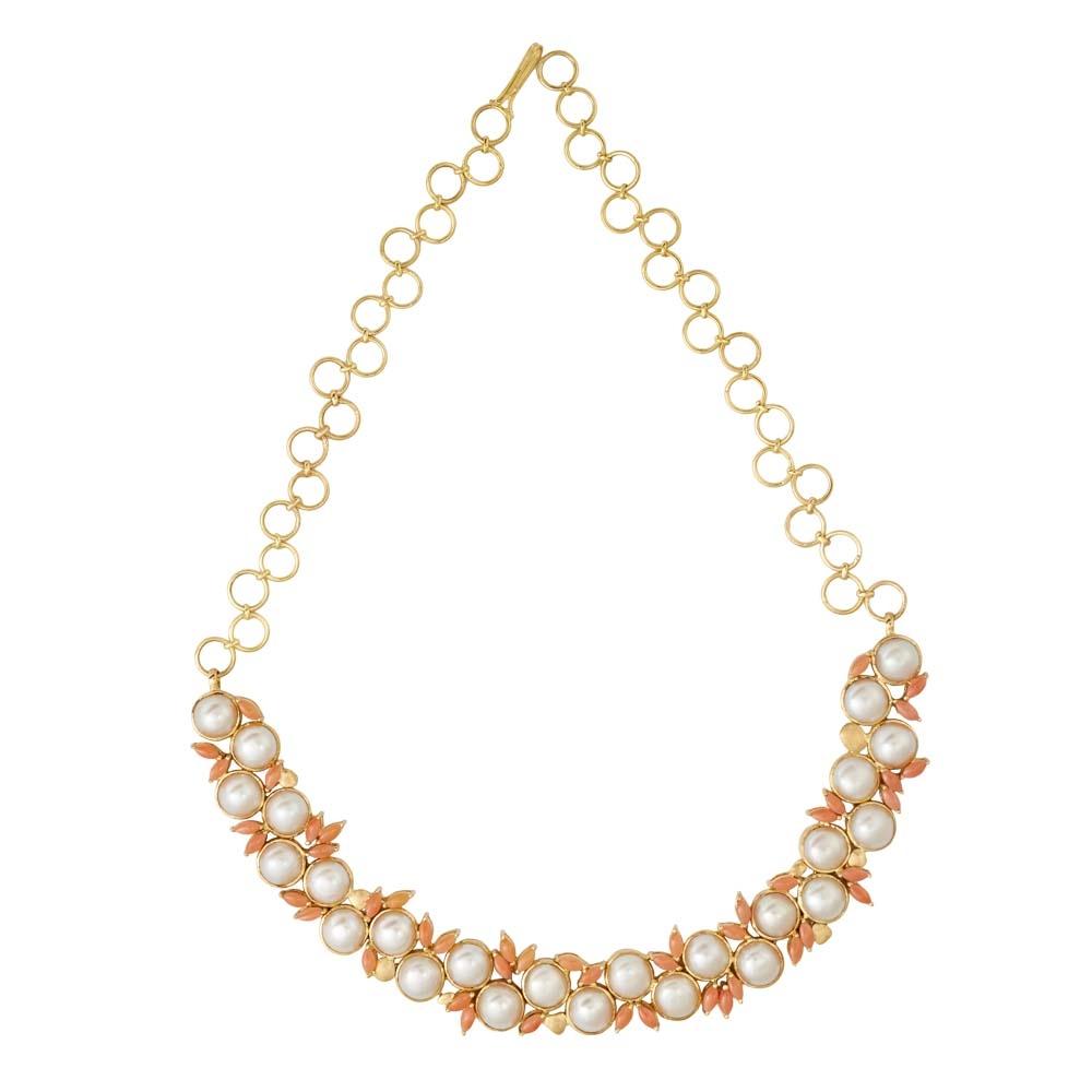 18K Yellow Gold Gold Cultured Freshwater Pearl,Coral Necklaces for women