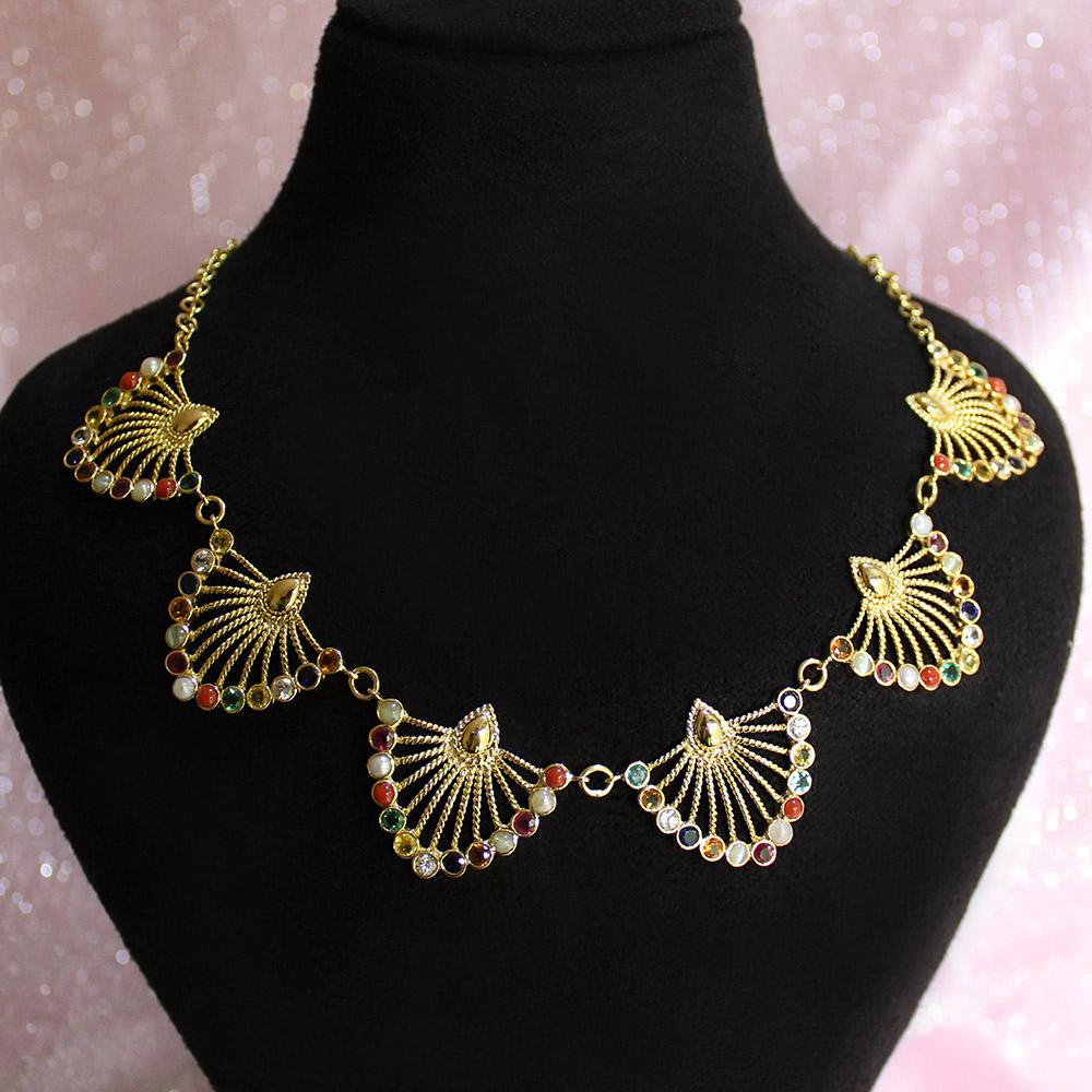 18K Yellow Gold Gold Navratna Stones,Diamond Necklaces for women