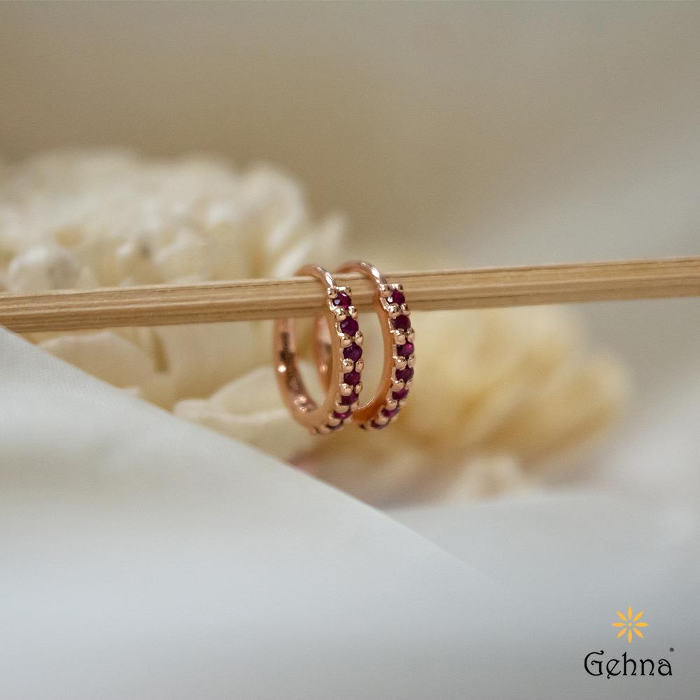 18K Rose Gold Pink Gold Ruby Earrings for women