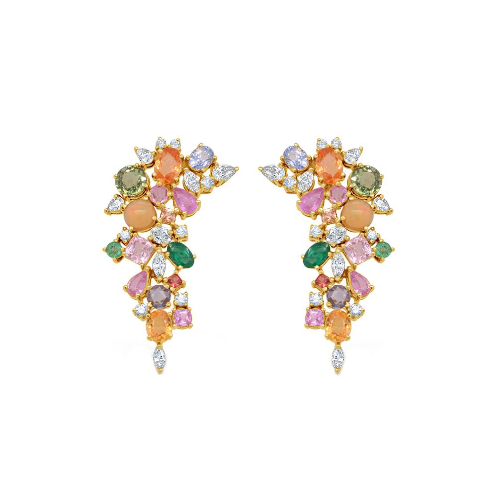 18K Yellow Gold Gold Orange Sapphire,Opal,Pink Sapphire,Blue Sapphire,Diamond,Emerald Earrings for women
