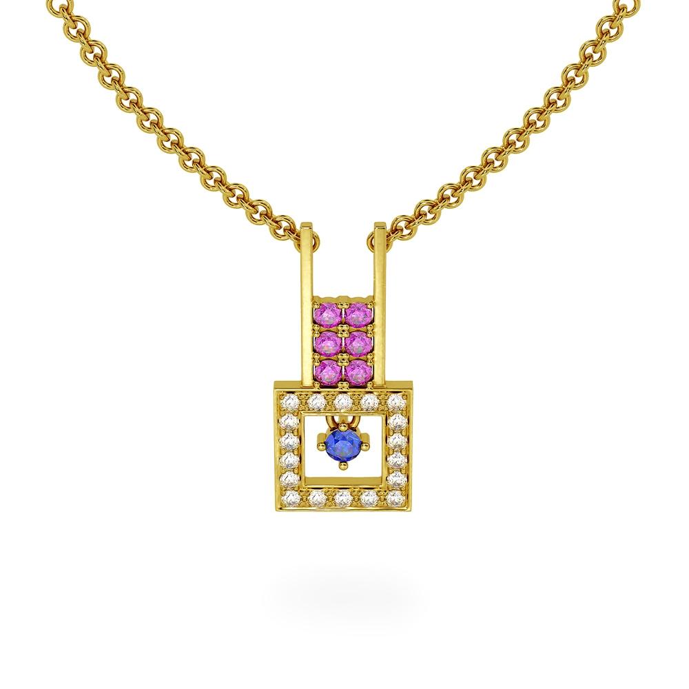 18K Yellow Gold Gold Pink Sapphire,Blue Sapphire,Diamond Pendants for women