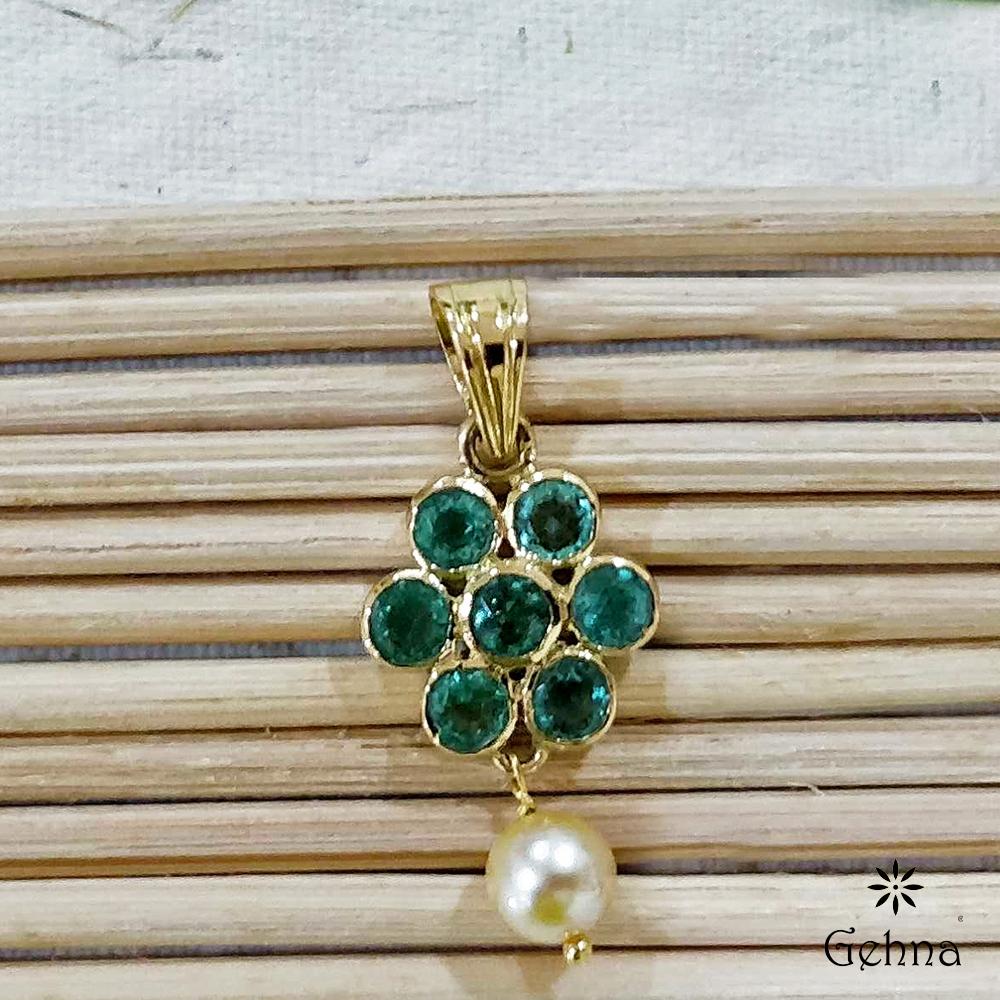 18K Yellow Gold Gold Cultured Freshwater Pearl,Emerald Pendants for women