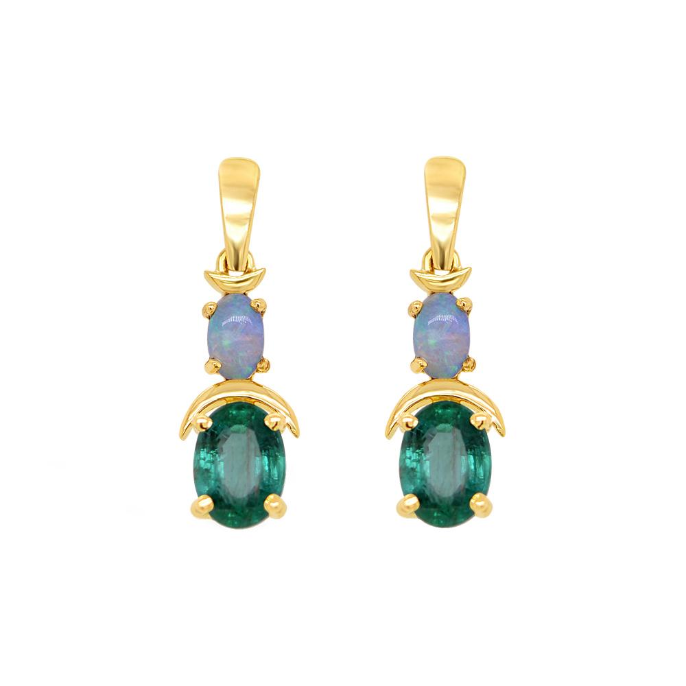 18K Yellow Gold Gold Opal,Emerald Earrings for women