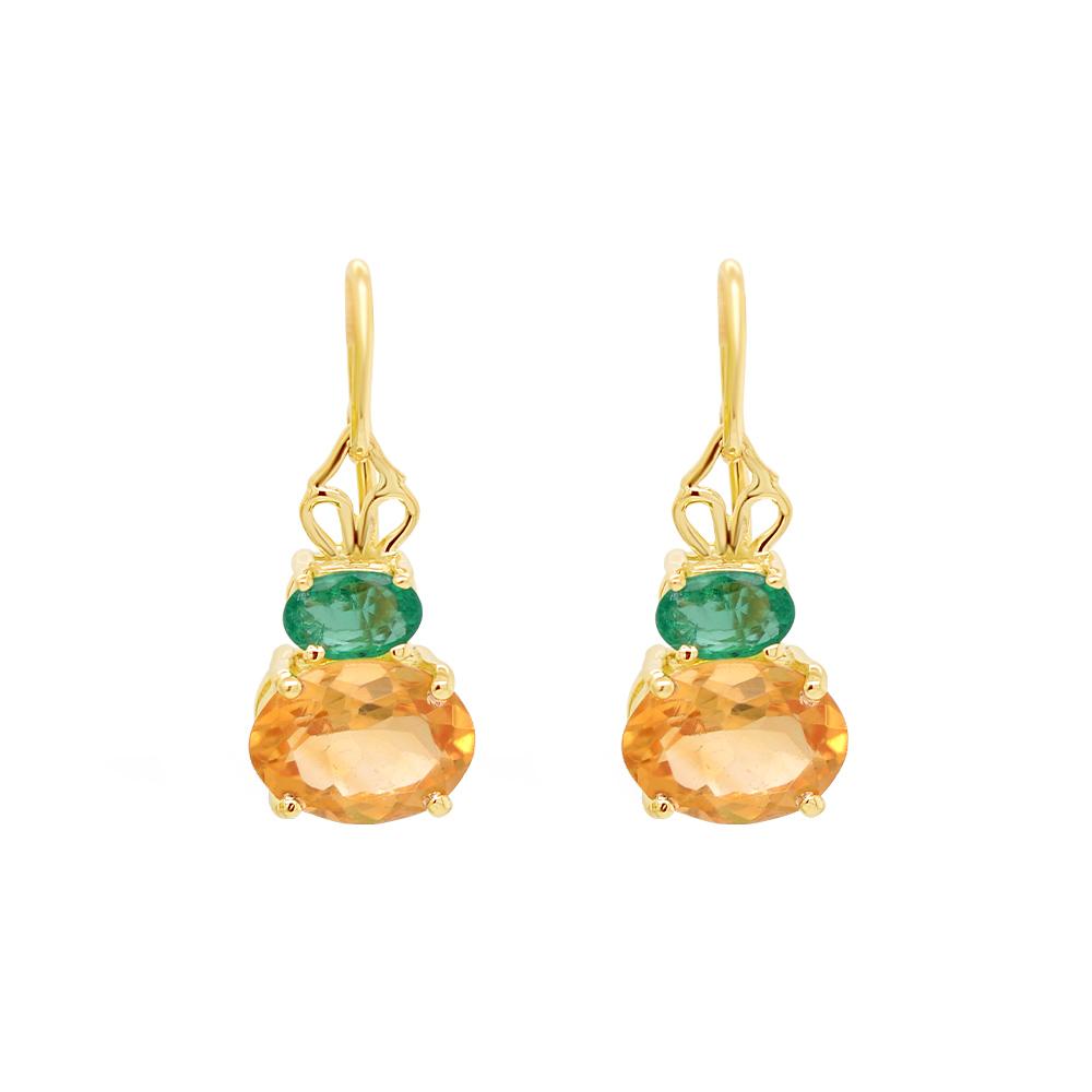 18K Yellow Gold Gold Citrine,Emerald Earrings for women