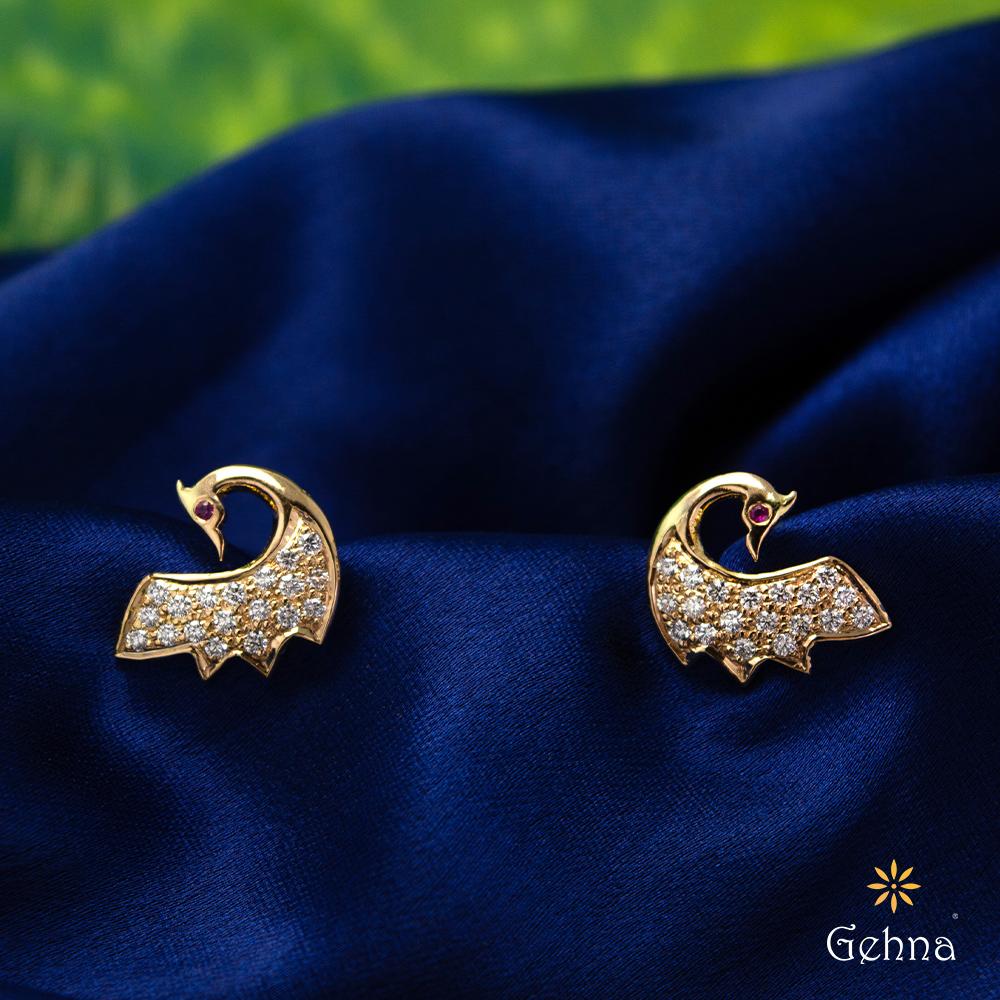 18K Yellow Gold Gold Ruby,Diamond Earrings for women