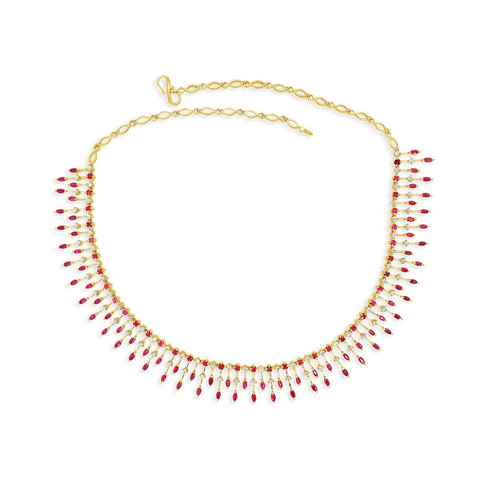 18K Yellow Gold Gold Diamond,Ruby Necklace Set for women