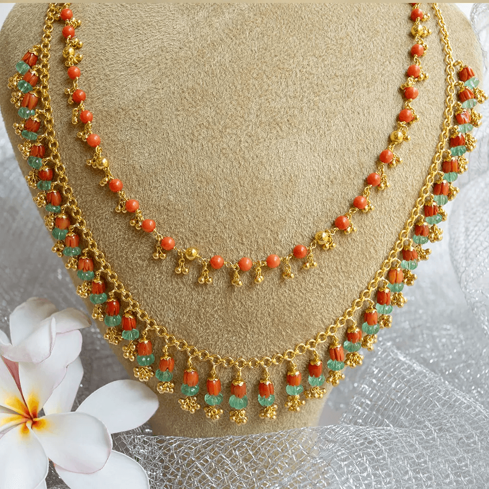 22K Yellow Gold Gold Coral,Emerald Necklaces for women
