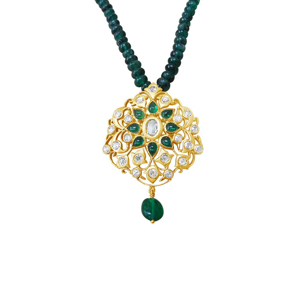 18K Yellow Gold Gold Diamond,Emerald Pendants for women
