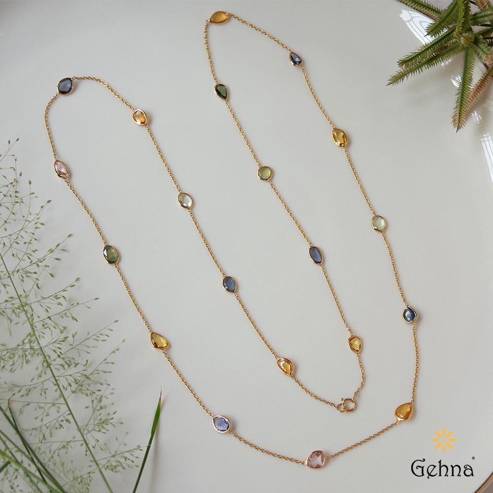 18K Yellow Gold Gold Sapphire Chain for women