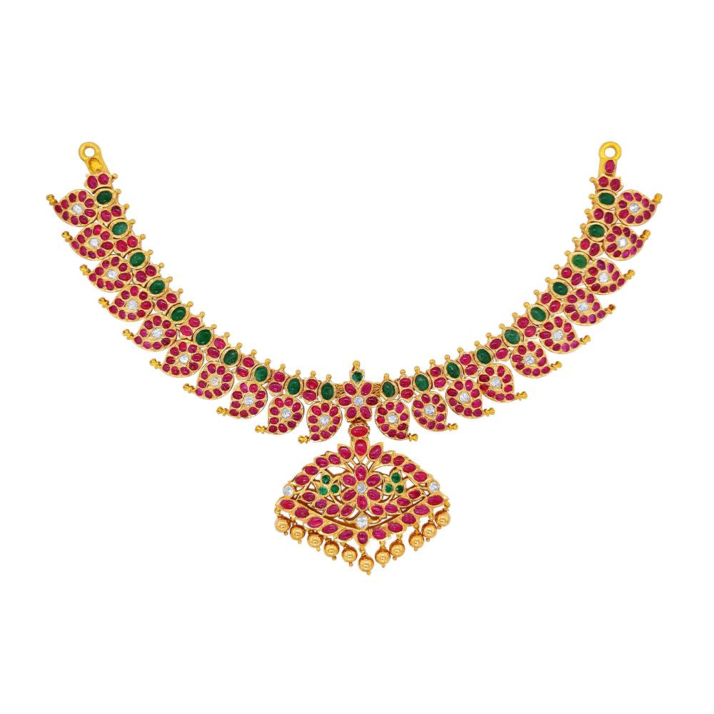 22K Yellow Gold Gold Ruby,Diamond,Emerald Necklaces for women
