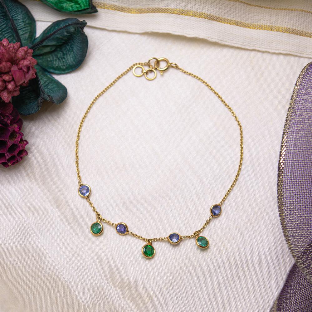 18K Yellow Gold Gold Blue Sapphire,Emerald Bracelets for women