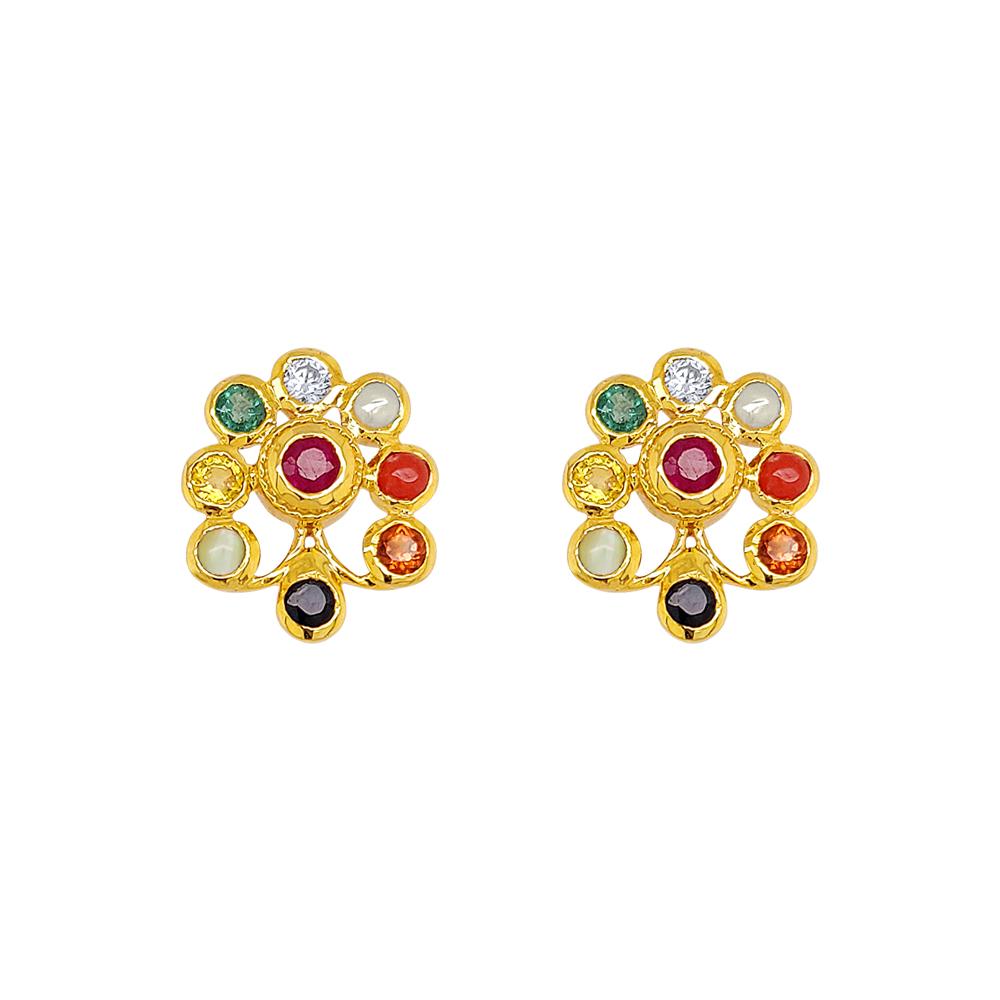 22K Yellow Gold Gold Navratna Stones,Diamond Earrings for women