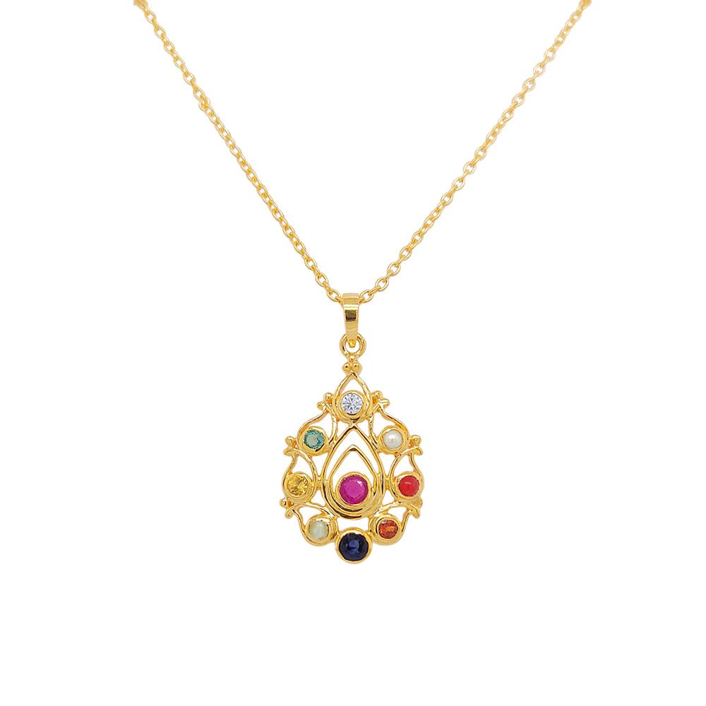 22K Yellow Gold Gold Navratna Stones,Diamond Pendants for women