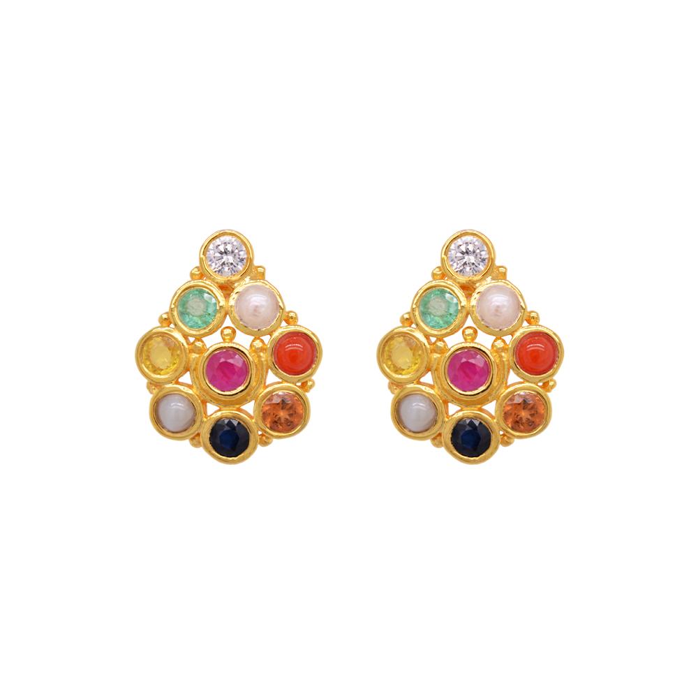 22K Yellow Gold Gold Navratna Stones,Diamond Earrings for women