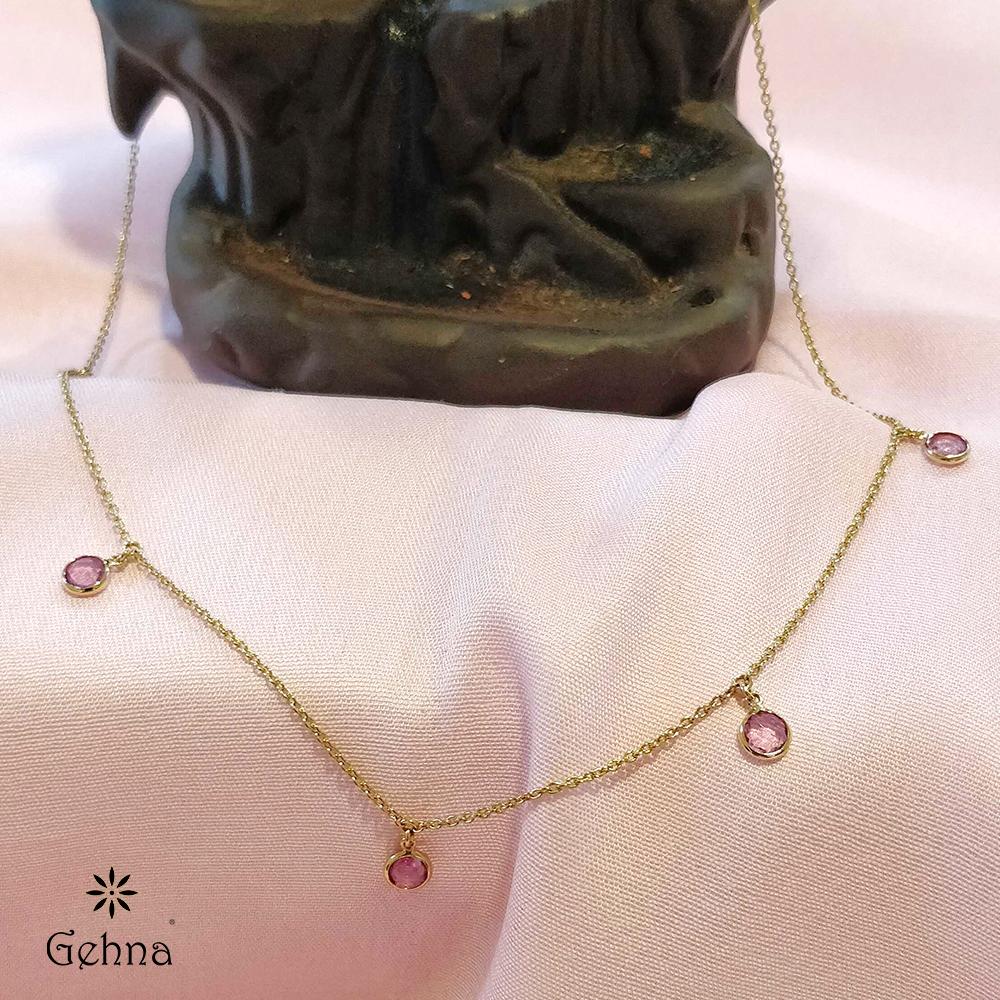 18K Yellow Gold Gold Pink Sapphire Chain for women