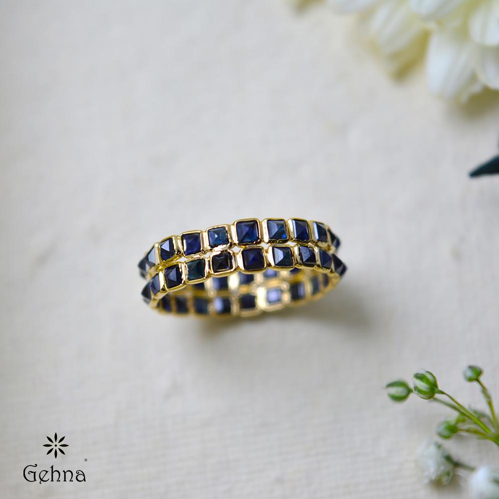 18K Yellow Gold Gold Blue Sapphire Rings for women
