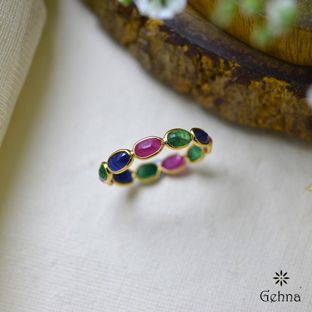 18K Yellow Gold Gold Ruby,Blue Sapphire,Emerald Rings for women