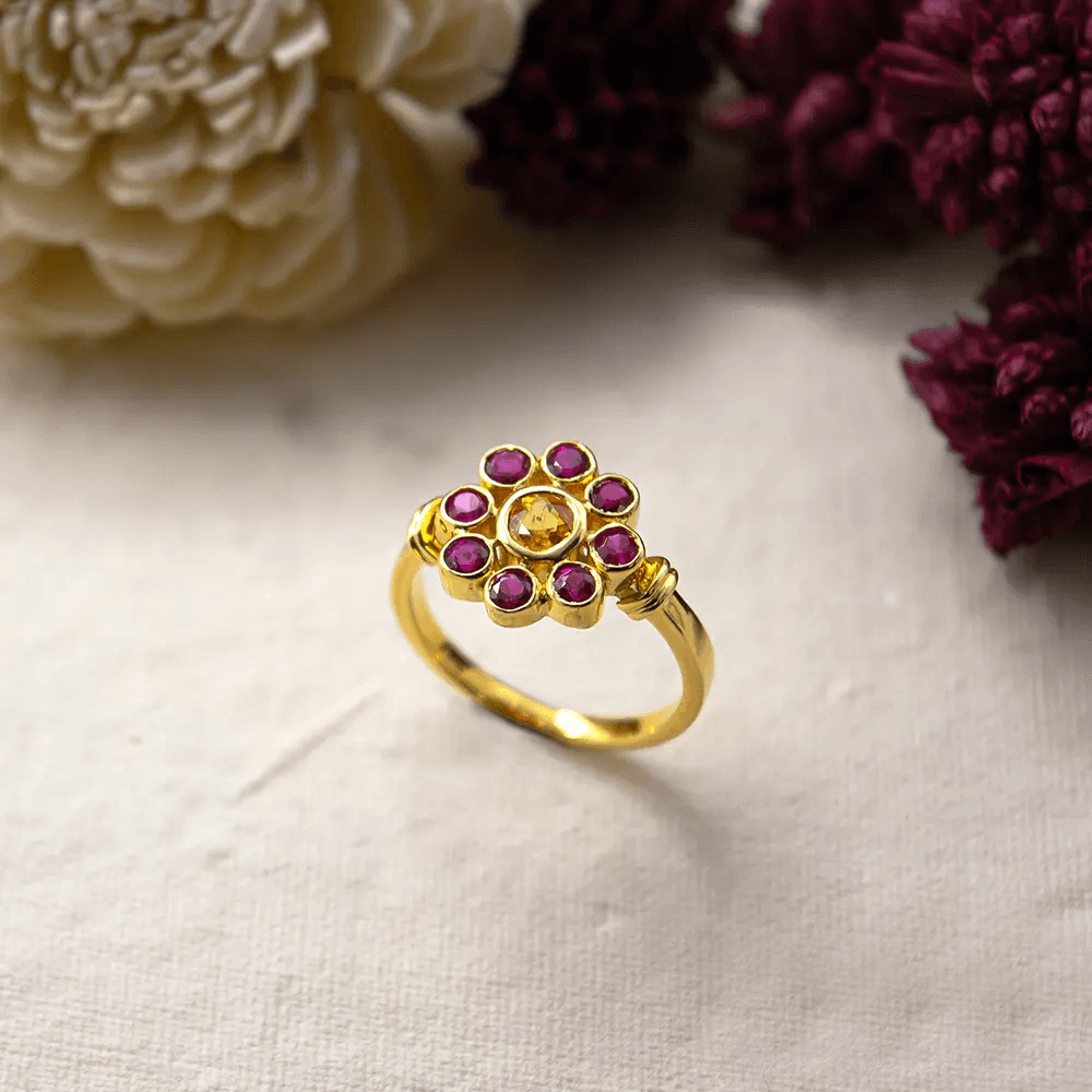 18K Yellow Gold Gold Yellow Sapphire,Ruby Rings for women