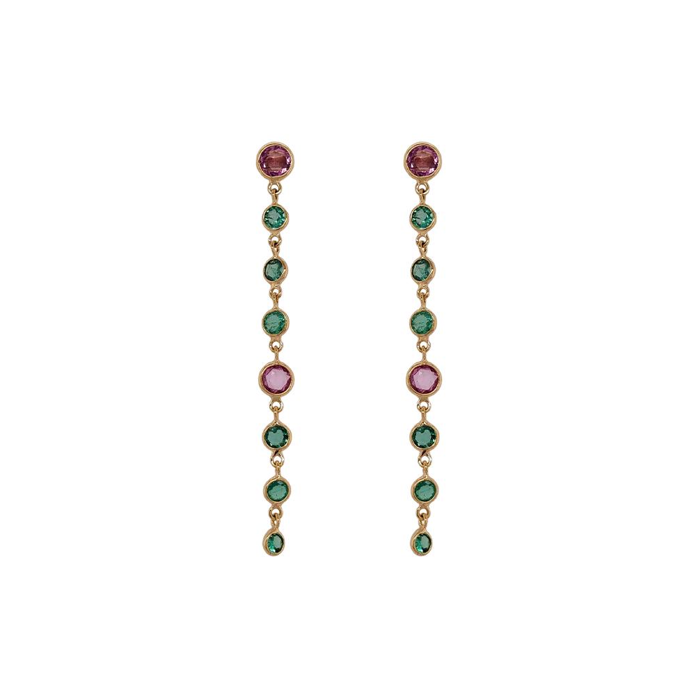 18K Yellow Gold Gold Pink Sapphire,Emerald Earrings for women