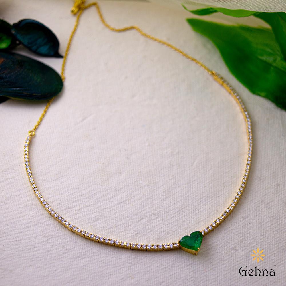 18K Yellow Gold Gold Diamond,Emerald Necklaces for women
