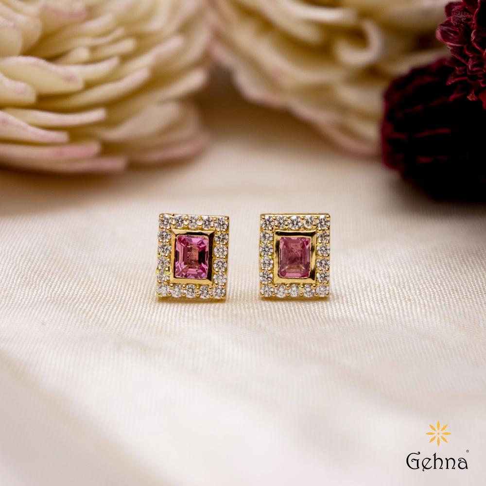 18K Yellow Gold Gold Pink Sapphire,Diamond Earrings for women