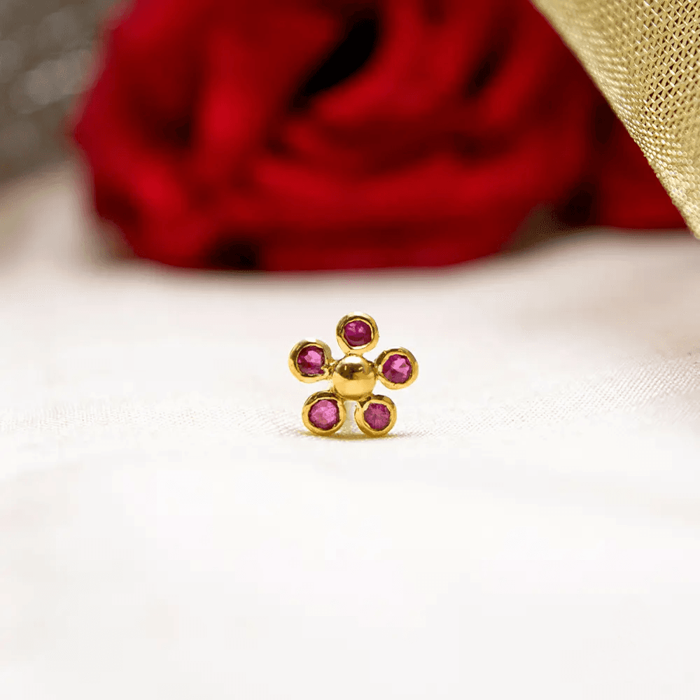 22K Yellow Gold Gold Ruby Nosepins for women