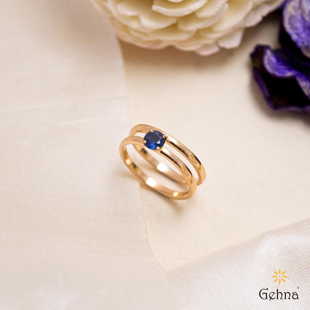 18K Rose Gold Gold Blue Sapphire Stacking Ring for women