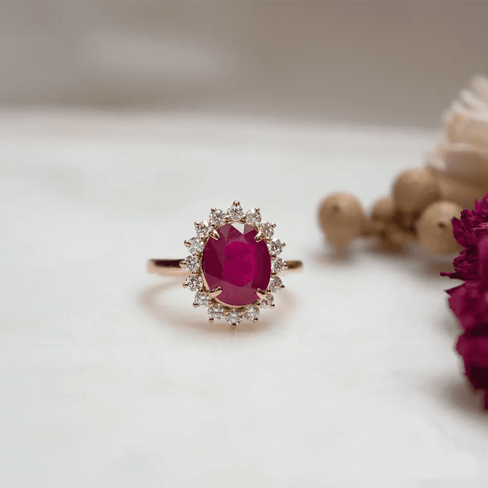 18K Rose Gold Pink Gold Ruby,Diamond Rings for women