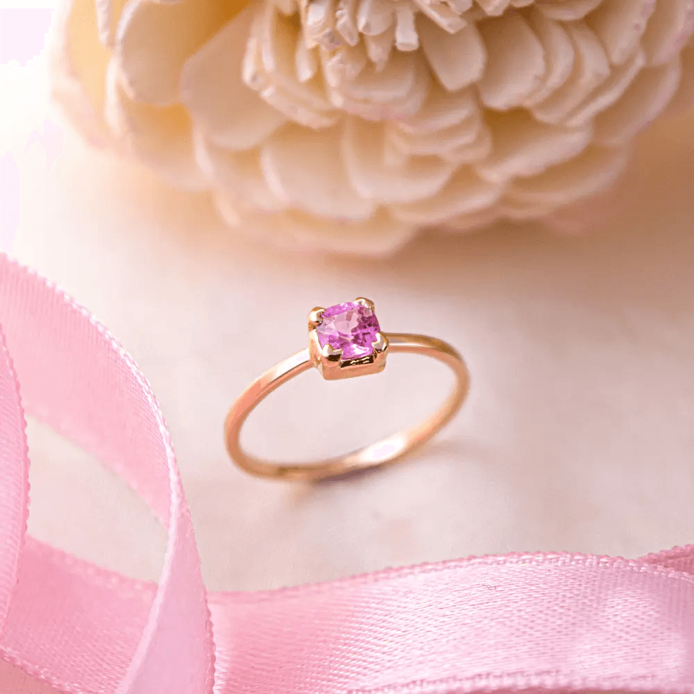 18K Rose Gold Pink Gold Pink Sapphire Rings for women