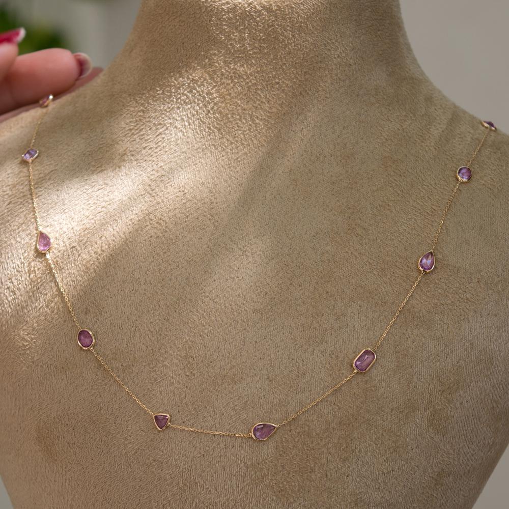 18K Yellow Gold Gold Pink Sapphire Chain for women